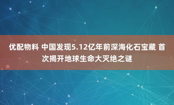 优配物料 中国发现5.12亿年前深海化石宝藏 首次揭开地球生命大灭绝之谜